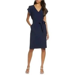 ELIZA J  RUFFLE SLEEVE SHEATH DRESS NAVY SIZE 0‎